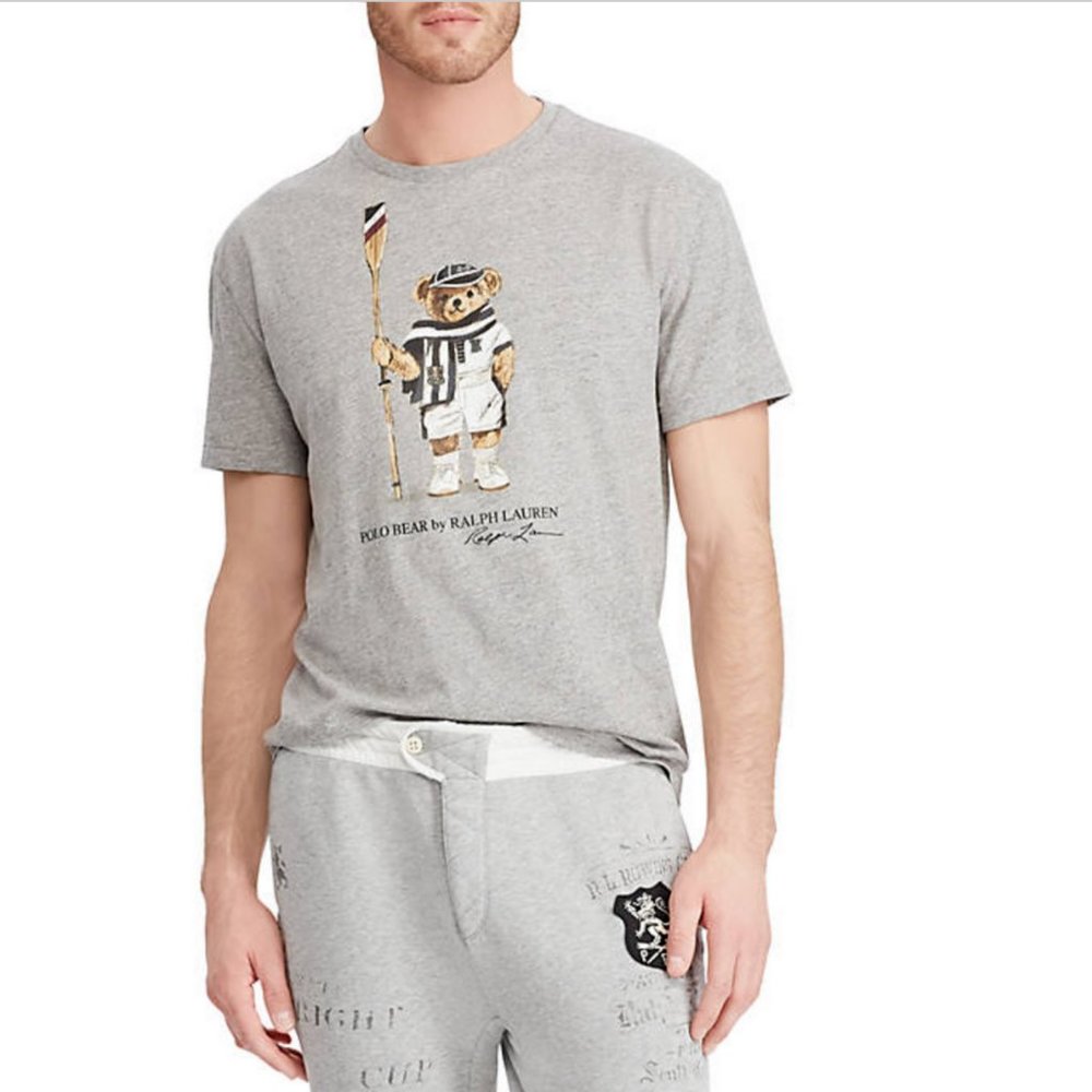 POLO RALPH LAUREN GRAY SHORT SLEEVE CLASSIC FIT BEAR CREW T-SHIRT - Picture 6 of 8